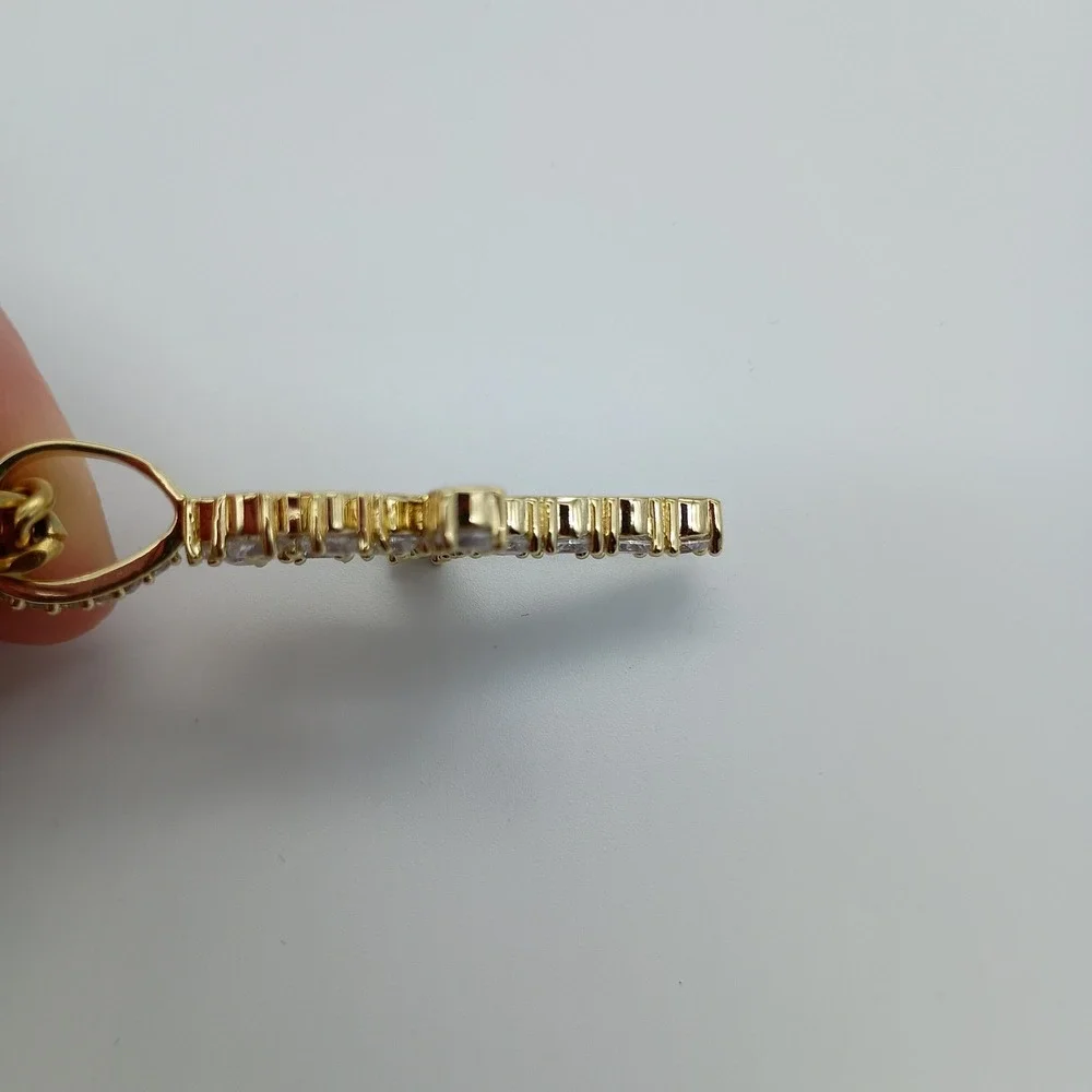 Ice‎ Mob Gold-Tone Cuban Link Chain 20 Inch Iced Out Ankh Cross Pendant Necklace